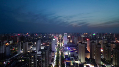 航拍安徽宿州夜景宿州国购广场苏宁广场夜景