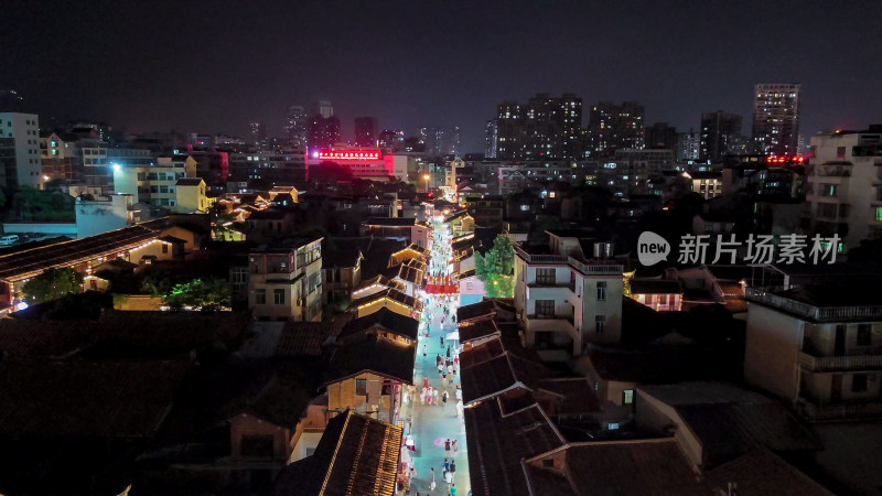 福建莆田兴化府历史文化街区夜景航拍图