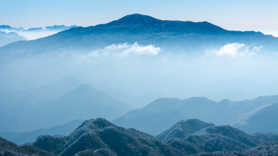 唯美高山日出云海冬季雾凇森林美景大好河山