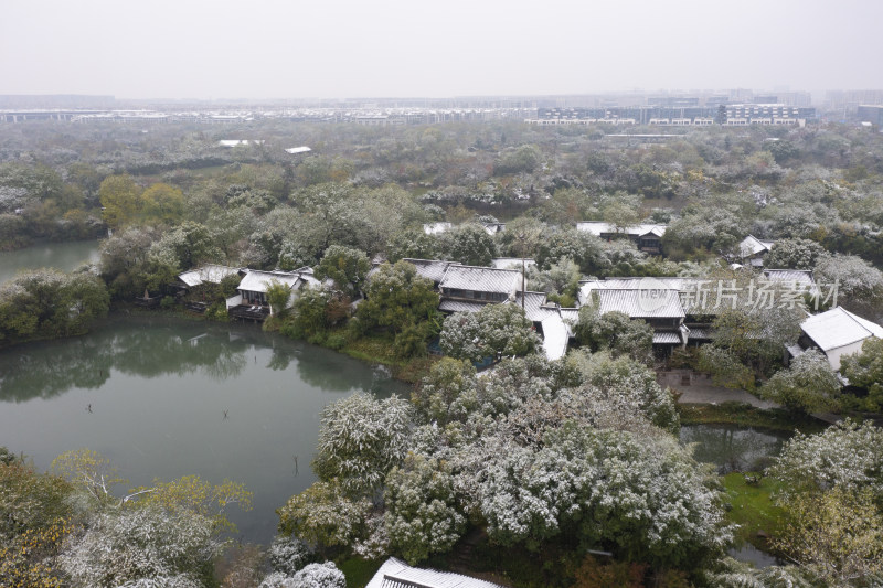 杭州西溪湿地公园雪景风光航拍