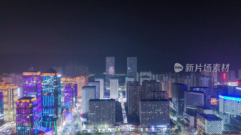 青海西宁市海湖新区海湖广场CBD夜景航拍