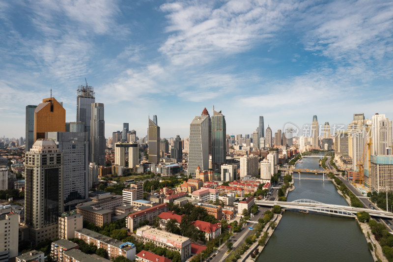 天津海河风景线小白楼商圈城市建筑风光航拍