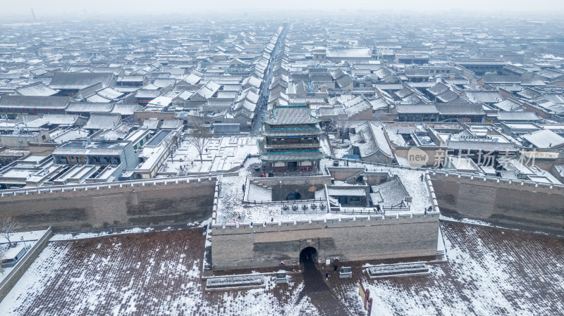 山西晋中平遥古城雪景航拍风景宣传