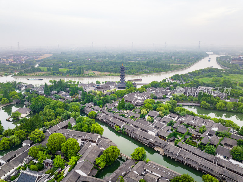 航拍江南水乡古镇乌镇全景