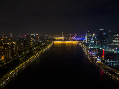 航拍广州城市夜景