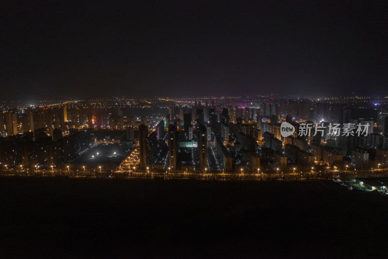 航拍营口市鲅鱼圈区城市夜景