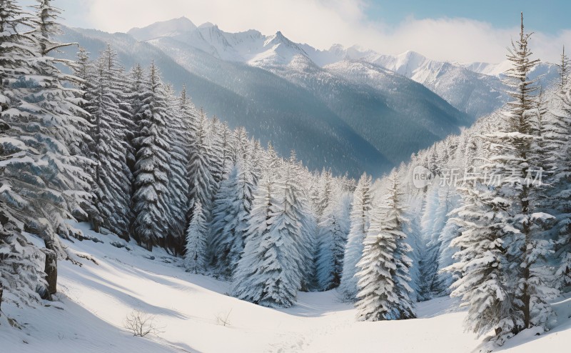 冬季森林白雪覆盖风景