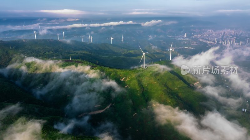 新能源风电云海大山自然风景航拍