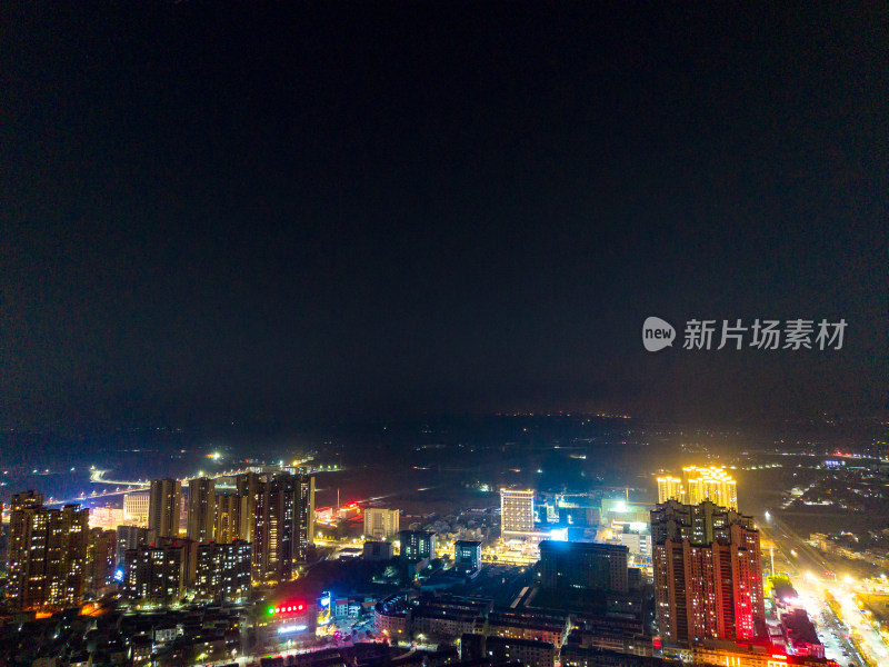 航拍黄梅县城夜景