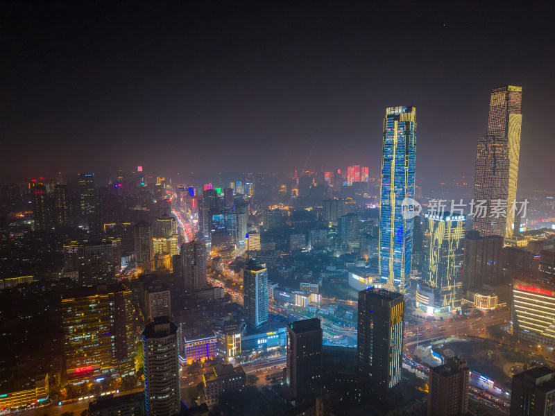 湖南长沙夜景长沙五一商圈夜景航拍