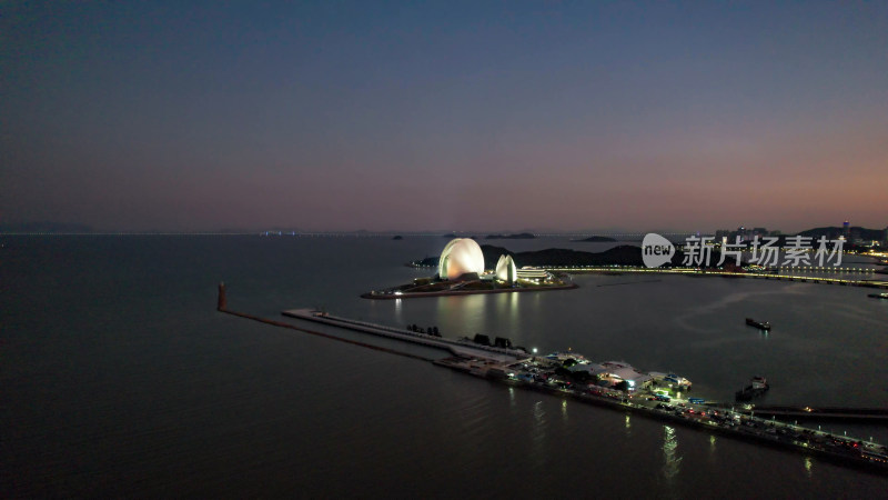 广东珠海日月贝大剧院夜景灯光航拍图