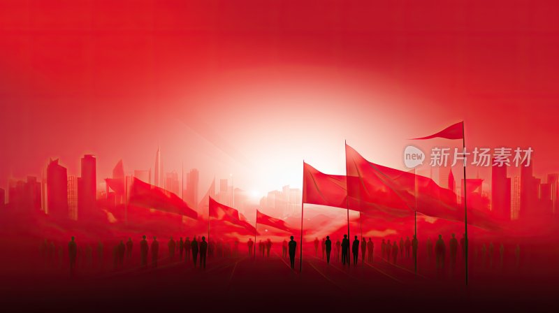 喜庆节日红色渐变和旗帜背景
