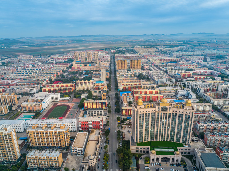 中国东北辽宁阜新市区城市风景航拍