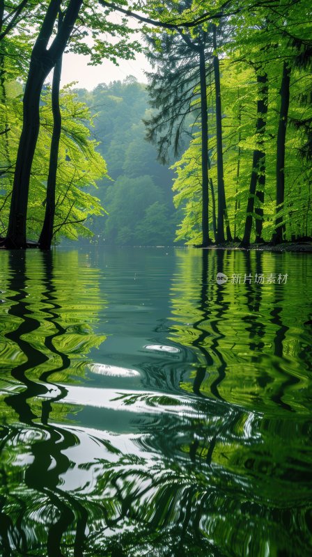 水面湖泊绿色自然宁静森林湖面背景