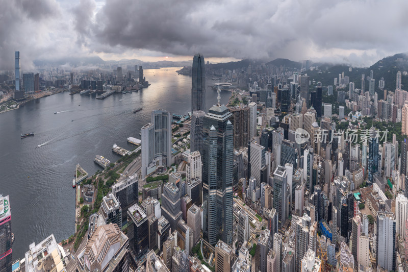 香港维多利亚港CBD中环夜景日出高空航拍