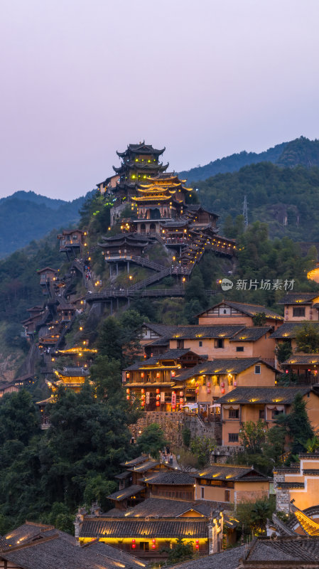 江西上饶网红景点望仙谷日出蓝调灯光航拍