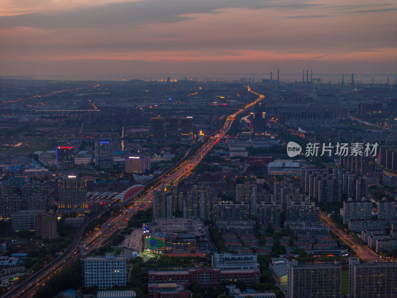 航拍上海城市夜景