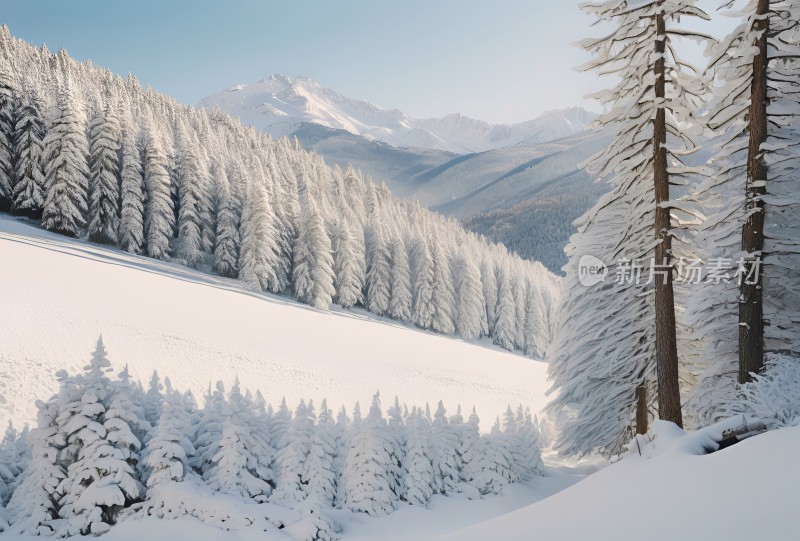 冬季森林白雪覆盖风景