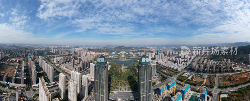 枣庄凤鸣湖 双子星 市府广场中轴线航拍全景