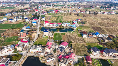 乡村农田村落航拍全景