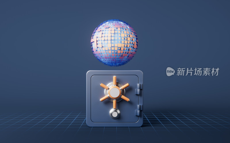 保险箱与数字球体3D渲染