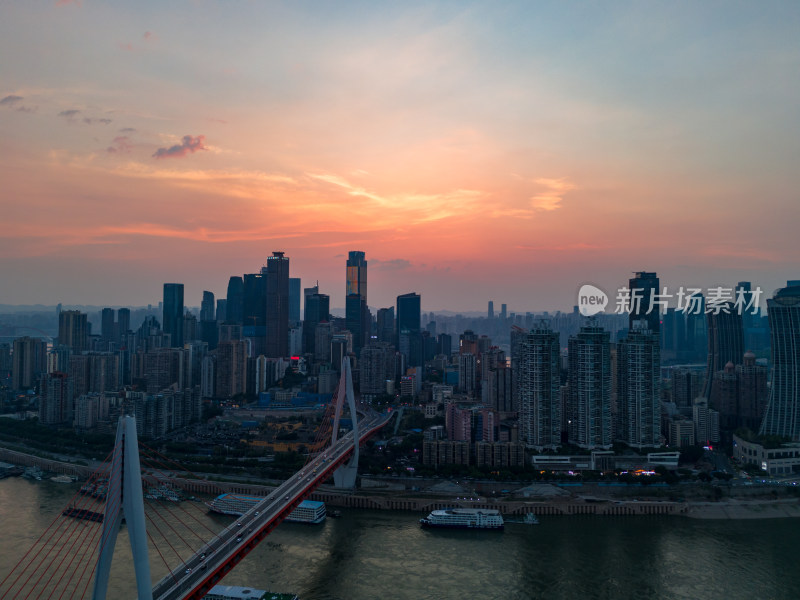 重庆城市晚霞夕阳航拍图