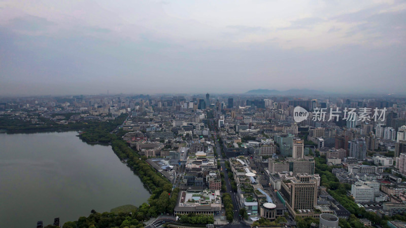 浙江杭州城市清晨航拍