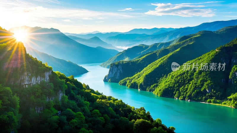 山谷河流自然风光全景