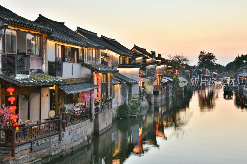 江南水乡西塘古镇景区夜景