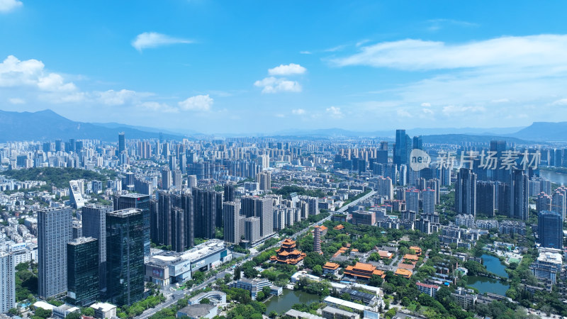 福州西禅古寺照片航拍城市寺庙古建筑风景