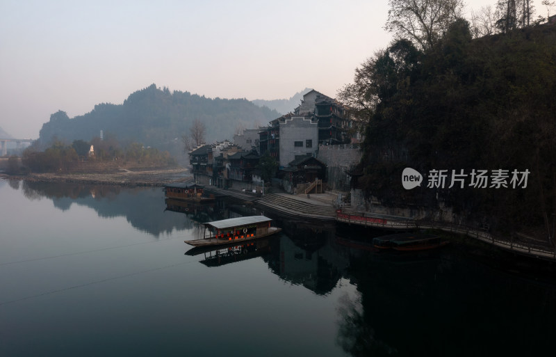 航拍湘西茶峒古镇风景