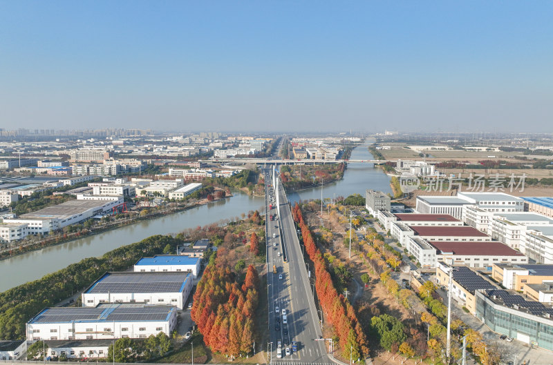 航拍江苏苏州昆山北部城市工业区风光