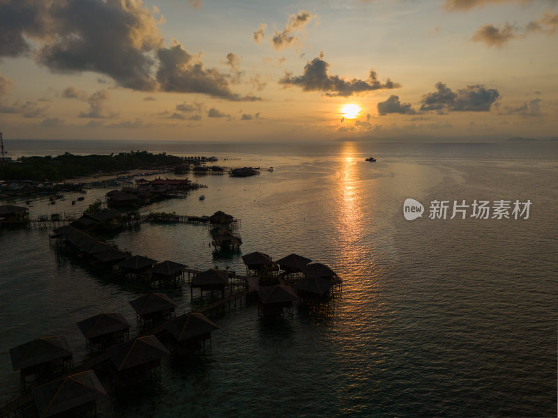 仙本那水屋航拍摄影日落海岛