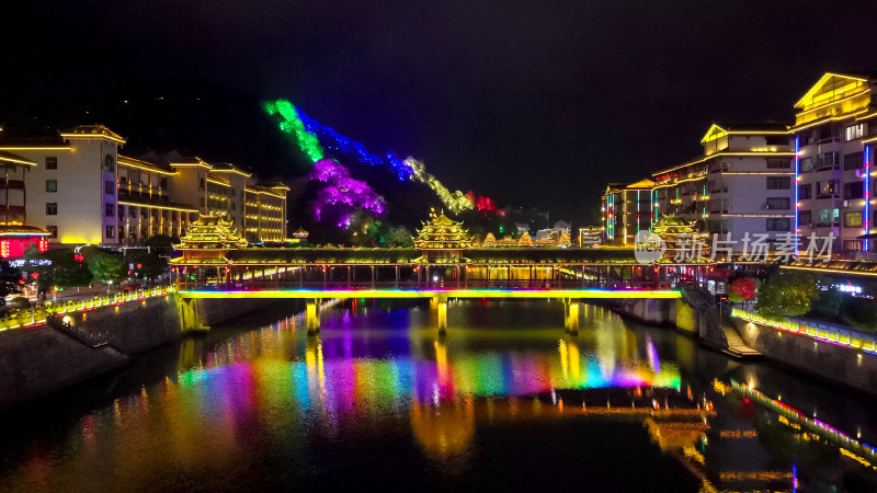 湖南通道侗族自治县夜景航拍图