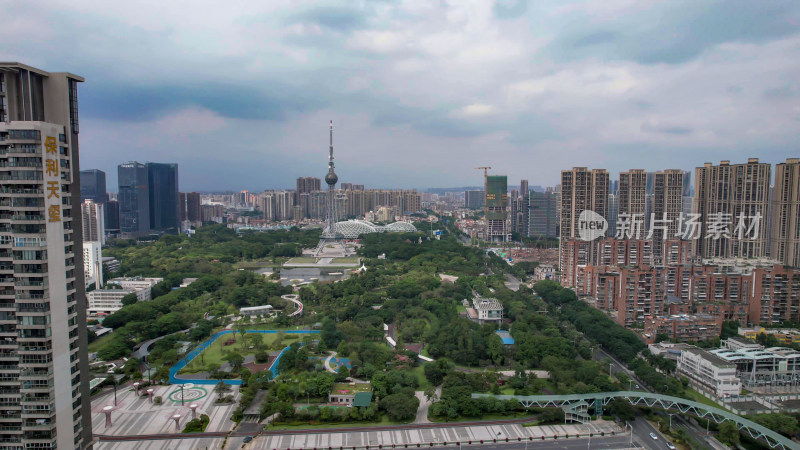 广东佛山电视塔地标建筑航拍