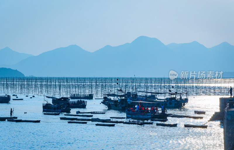 福建宁德霞浦海景风光与海上渔船