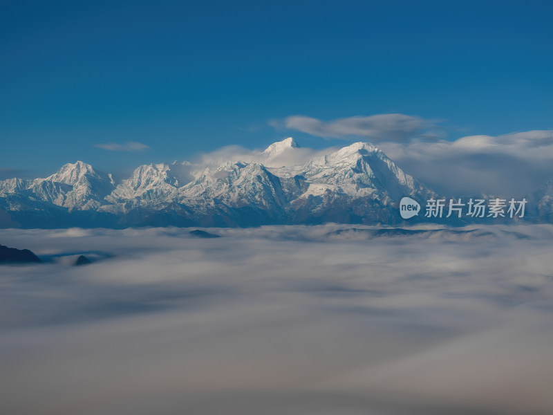 四川雅安牛背山云海云瀑贡嘎雪山高空航拍