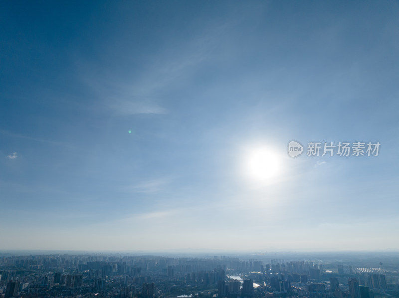 日落悬日 繁华都市城市上空 城市风光航拍