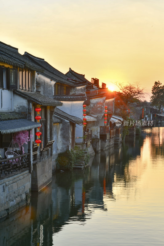 江南水乡西塘古镇景区夕阳