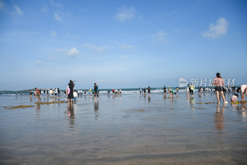 海边人群休闲活动场景