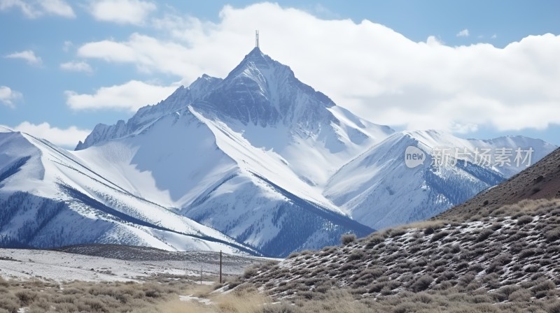 冬季唯美雪景雪山海报背景配图高清摄影图