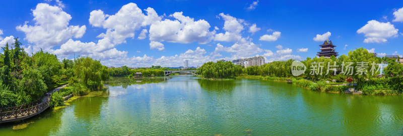 青州南阳河景区夏天城市风光碧水蓝天