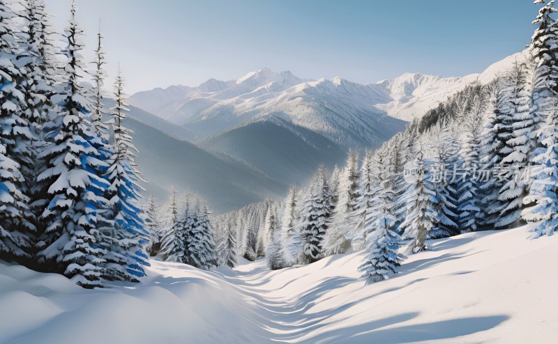 冬季森林白雪覆盖风景