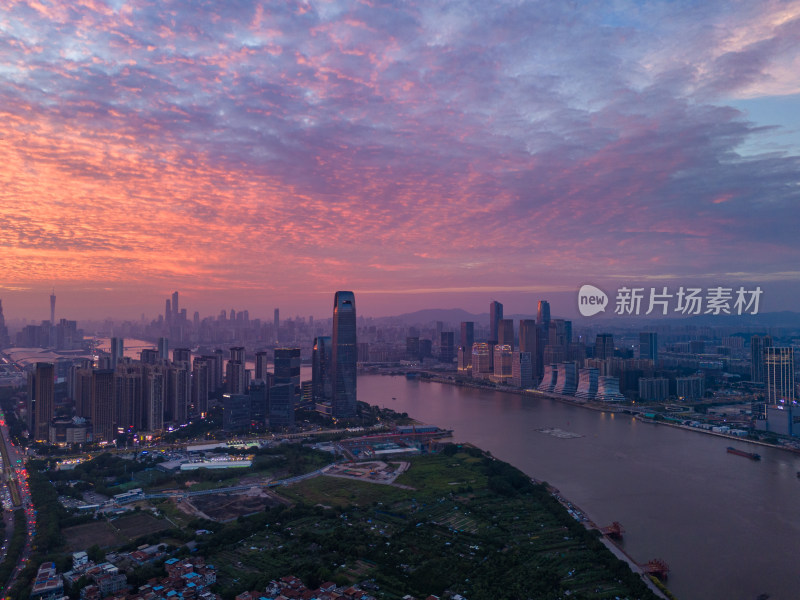 广州琶洲日落夜景航拍