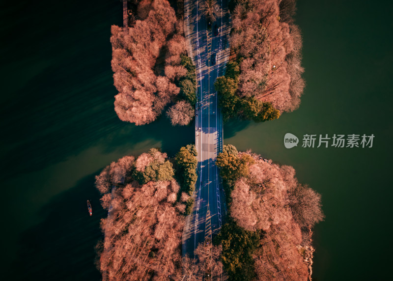航拍杭州西湖杨公堤秋季美景风光