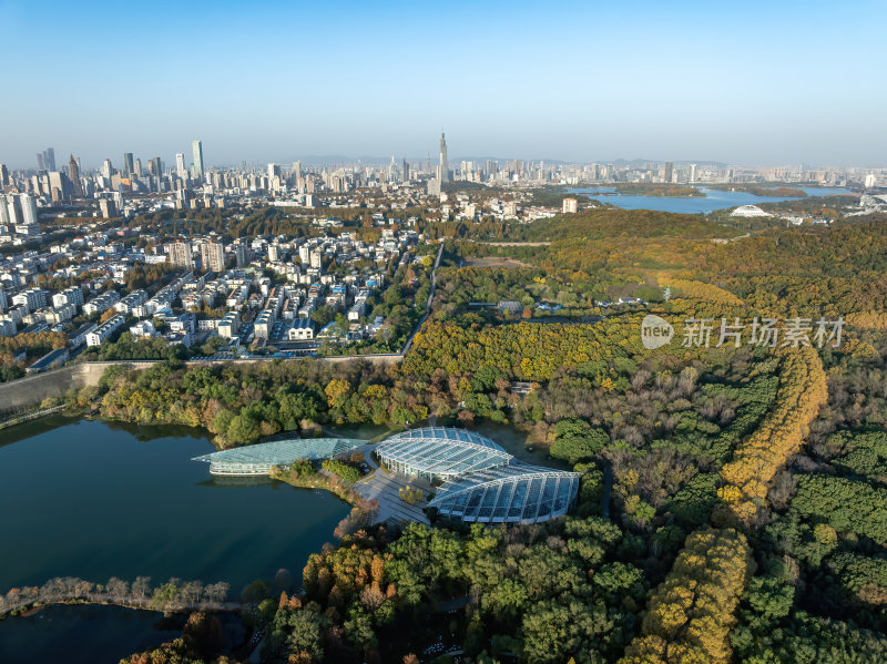 江苏南京灵山风景区前湖秋天秋色航拍