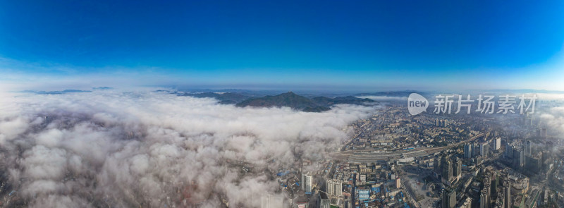 清晨云海云层之上航拍全景图