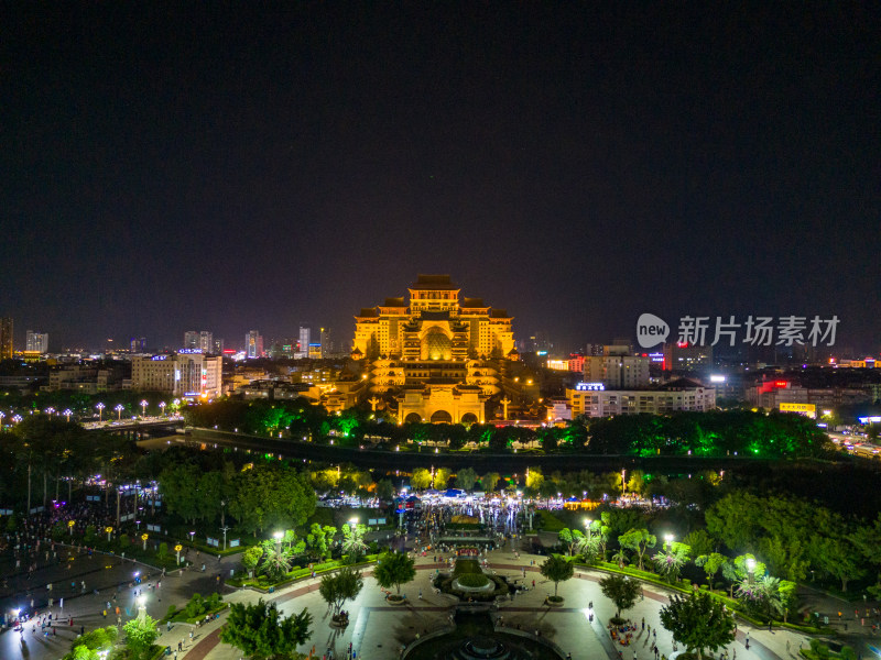 广西玉林城市夜景灯光云天文化城航拍图