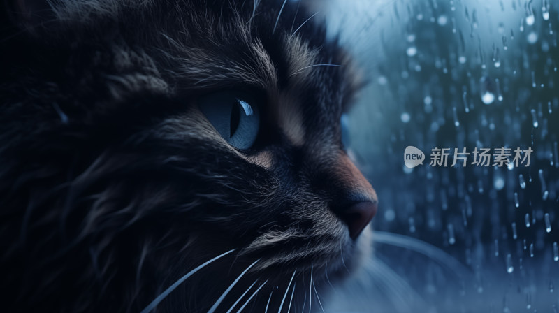 雨窗外的深邃思考，蓝眼猫的静谧世界