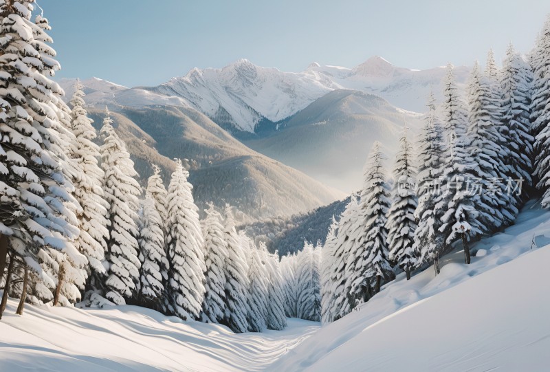 冬季森林白雪覆盖风景